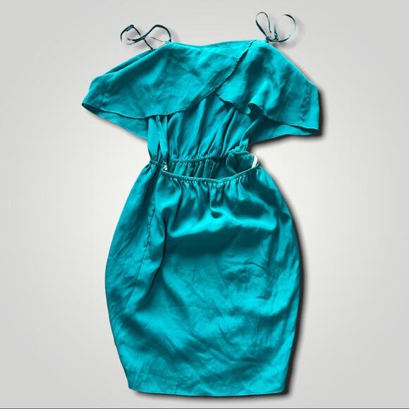 BCBG Y2K VINTAGE RETRO CUTOUT TEAL OPEN BACK TULIP SKIRT DRESS SUNDRESS- XS - Picture 3 of 6